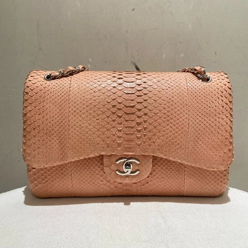 Chanel New Arrival Handbag with Gold HardwareChanel Jumbo Pink Python Leather Flap Bag