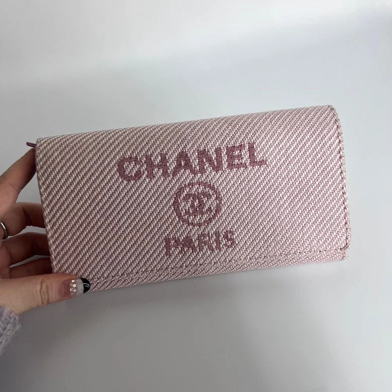 Chanel All - Match Handbag for Versatile StylingChanel Pink Canvas Leather Long Wallet