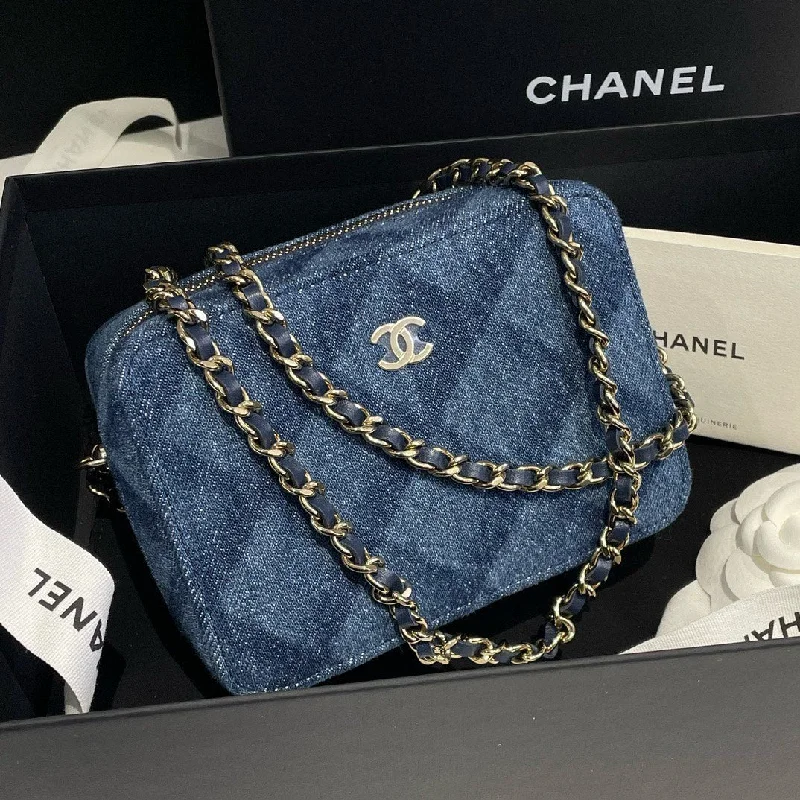 Chanel Medium Tote Bag for Office LadiesChanel 22B Blue Denim Vanity Box Bag Microchip Chain Strap