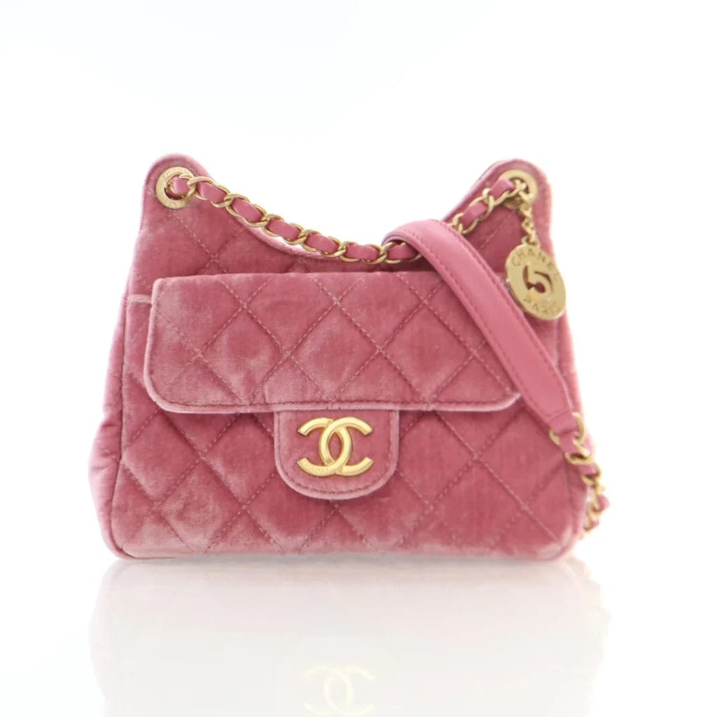 Chanel Luxury Handbag for High - End EventsChanel Wave CC Hobo Small Pink Velvet L-1XRLRQ