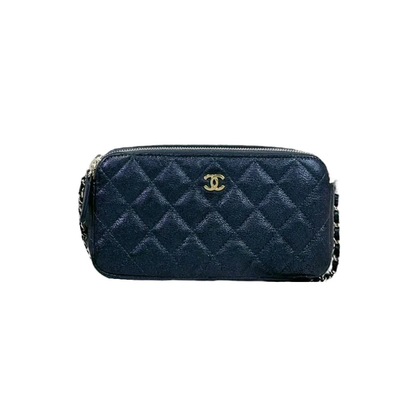 Chanel Handbag with Adjustable Strap for ComfortDouble Zip WOC Iridescent Black