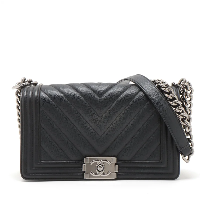 Chanel Small Crossbody Bag for TravelChanel Old Medium Boy Chevron Caviar Black - 25 series