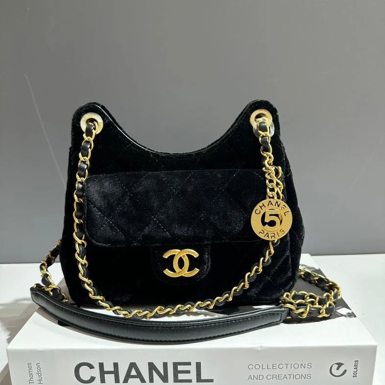 Chanel Lightweight Handbag for Daily ErrandsChanel Black Velvet Quilted Shoulder Bag