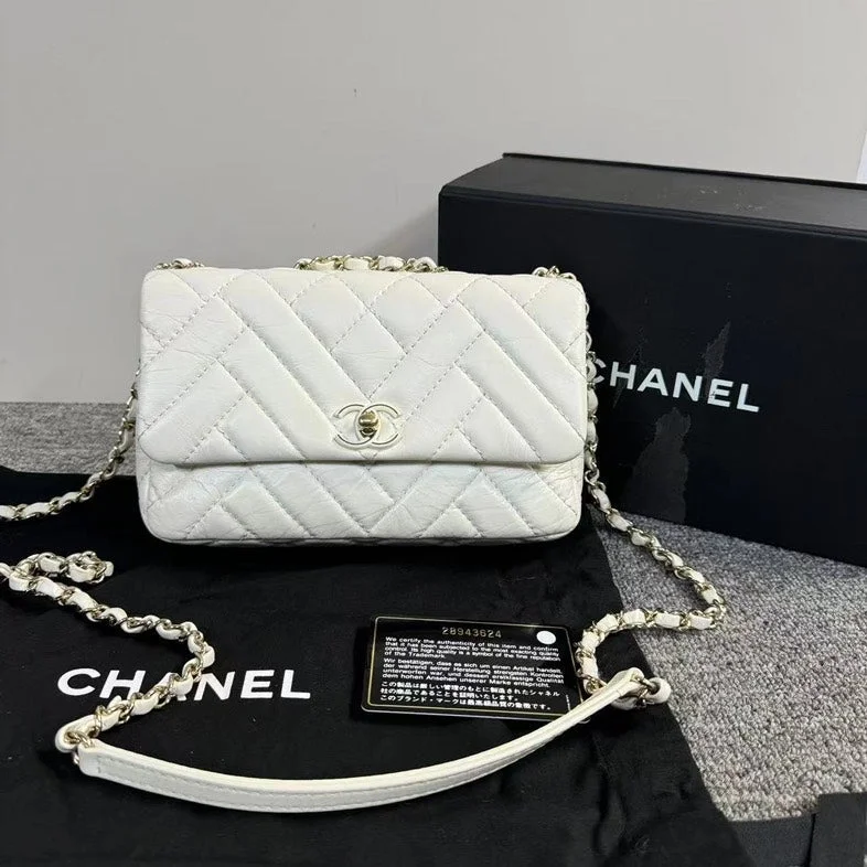 Chanel Chain Strap Handbag for Everyday UseChanel White Quilted Leather Flap Bag with Chain Strap