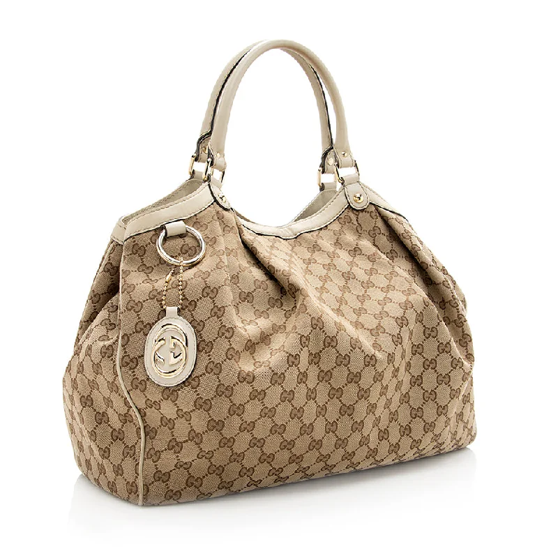 Women Gucci crossbody bags with a woven leather strapGucci GG Canvas Sukey Large Tote (SHF-19131)