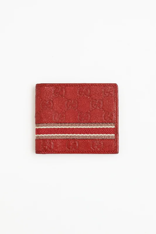 Women Gucci bags with interlocking G hardware for a classic lookRed Guccisima Web Bi-Fold Wallet