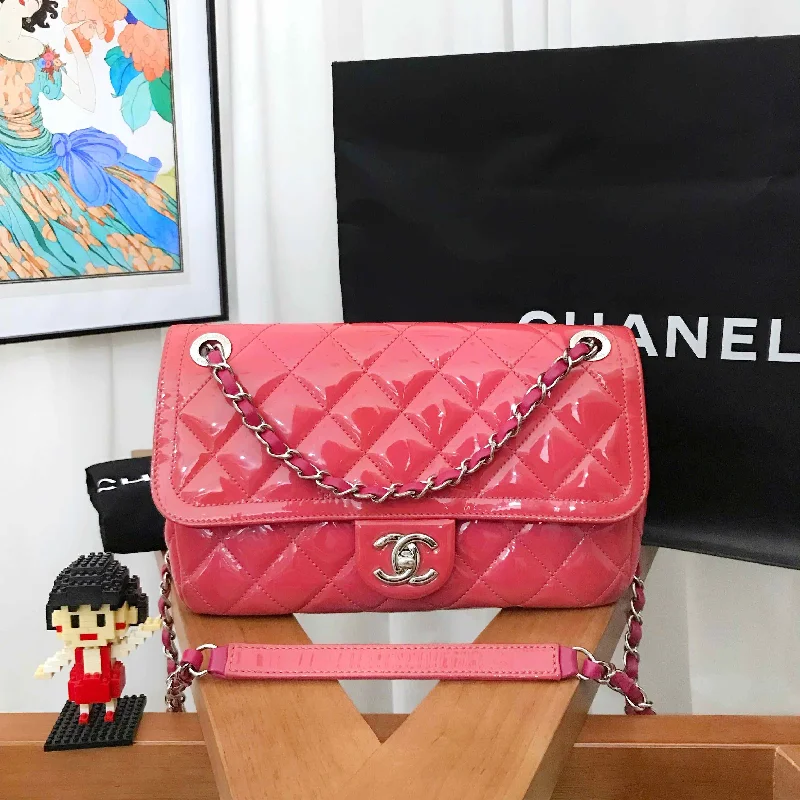 Chanel All - Match Handbag for Versatile StylingChanel Classic Flap Pink Patent Leather Quilted Shoulder Bag Medium