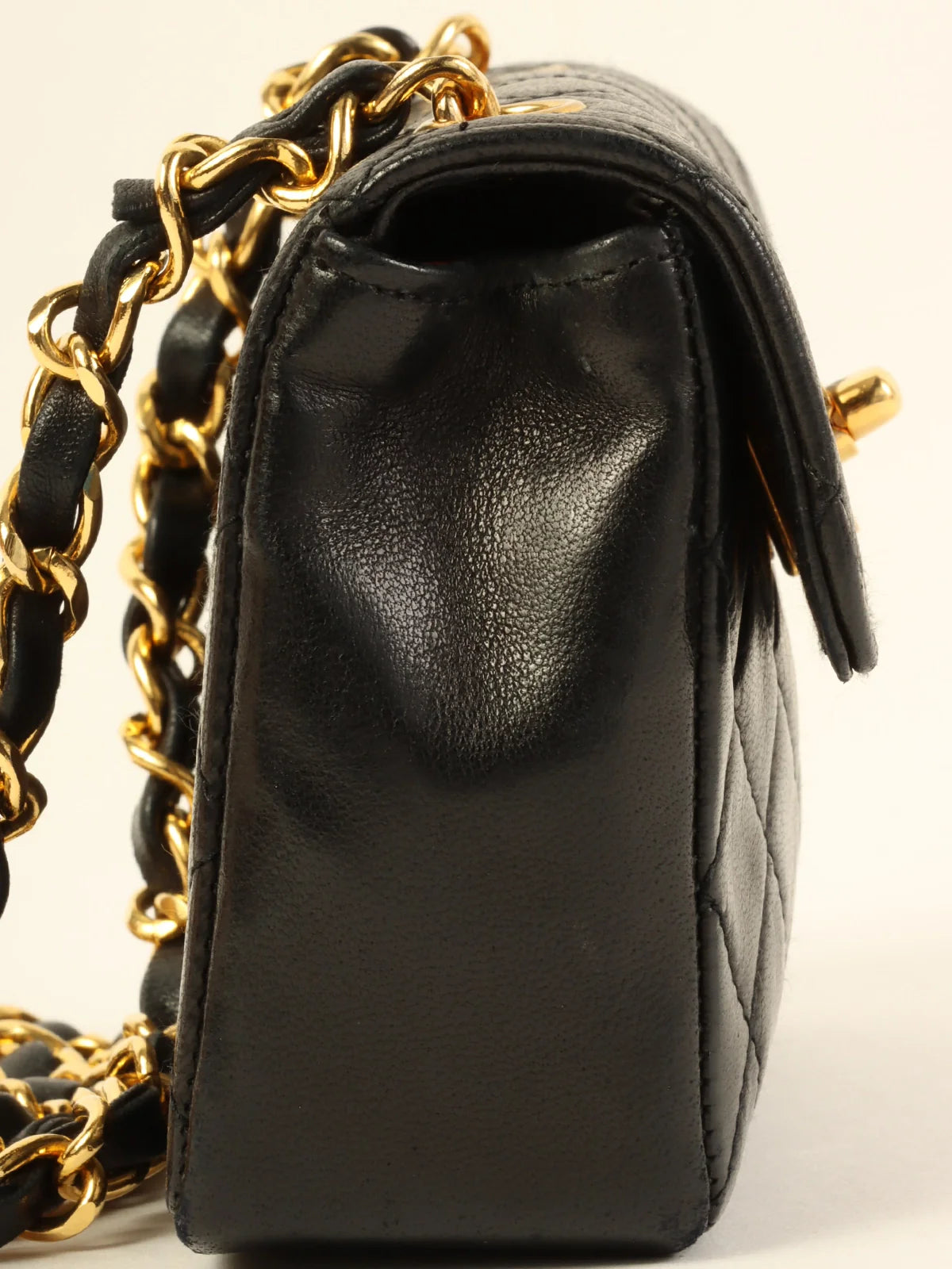 Chanel Handbag with Adjustable Strap for ComfortCHANEL Around 1990 Made Straight Flap Turn-Lock Mini Chain Bag Black