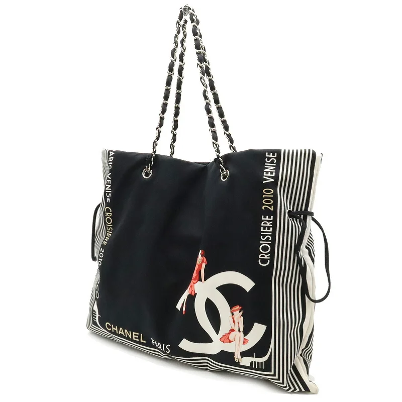 Chanel Lightweight Handbag for Daily ErrandsCHANEL 2010 Cruise Line Coco Mark Tote Bag Shoulder Chain Canvas Black White 7970