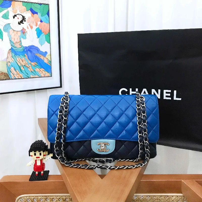 Chanel Luxury Handbag for High - End EventsChanel CF Medium Blue Black Quilted Leather Flap Bag