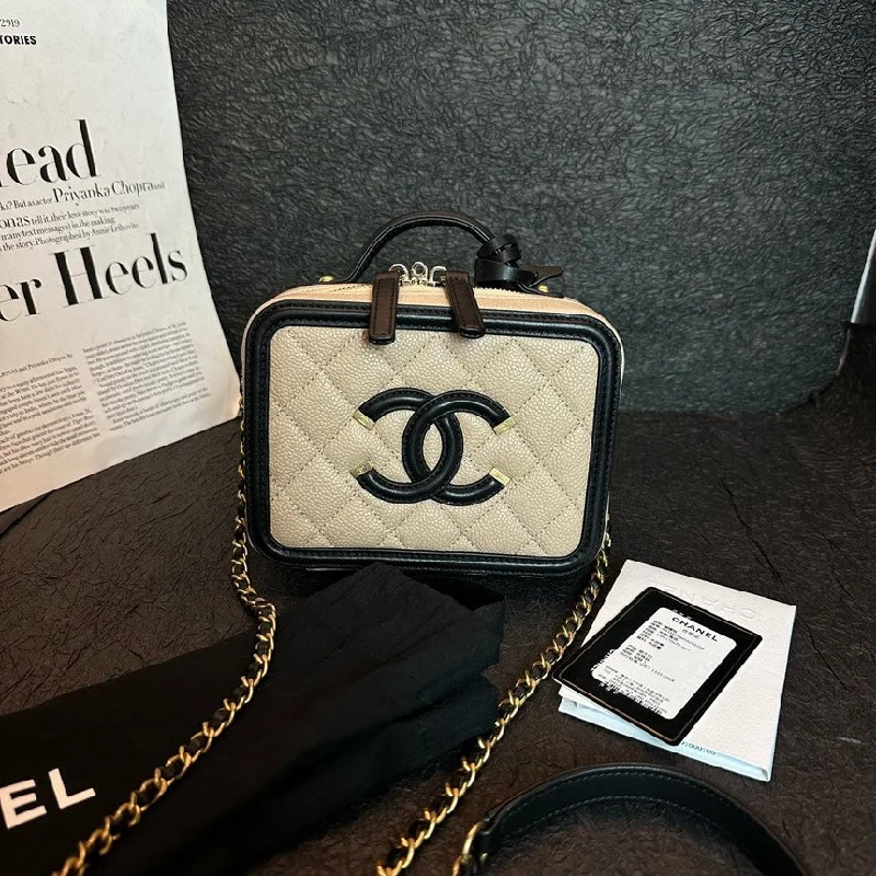 Chanel Designer Handbag with Unique DesignChanel Camera Box Bag Milk Tea Black Trim 17cm