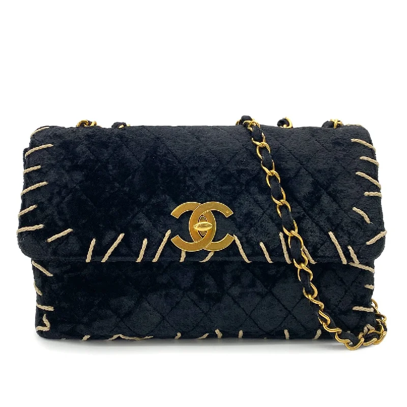 Chanel Designer Handbag with Unique DesignChanel Vintage Single Flap Maxi 34 Black Velor 90251847