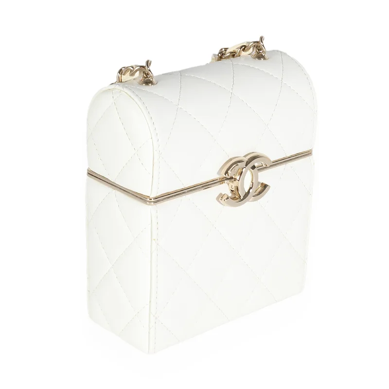 Chanel Designer Handbag with Unique DesignCHANEL 22P White Quilted Lambskin Mini Box Clutch