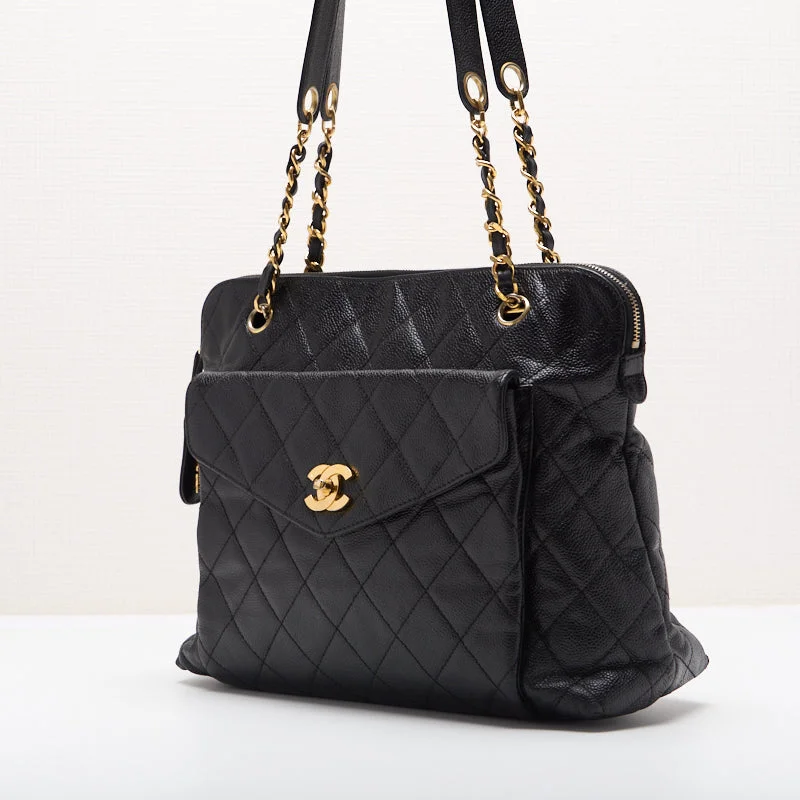 Chanel Medium Tote Bag for Office LadiesCHANEL / CHANEL Matrasse  Flap Double Chain Sder Caviar S Black   Shoulder Bag Lady Bag Hybrid 【 Ship】  Yaboo Online