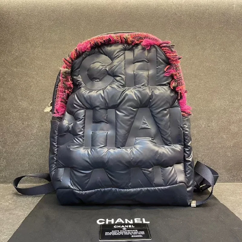 Chanel All - Match Handbag for Versatile StylingChanel Indigo Nylon Padded Fringe Backpack