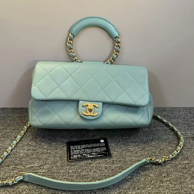 Chanel All - Match Handbag for Versatile StylingChanel Coco Handle Flap Bag Light Blue Quilted Leather Medium