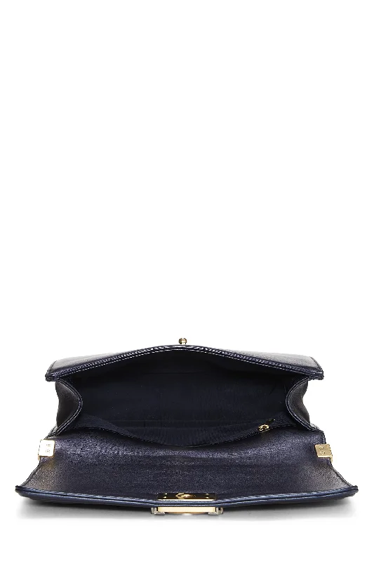 Chanel Chain Strap Handbag for Everyday UseChanel,  Navy Cube Embossed Calfskin Boy Bag Large, Navy