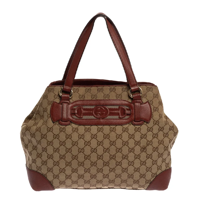 Gucci handbags for women with a beaded trimGucci Beige/Red GG Canvas and Leather Medium Supreme Web Dressage Tote