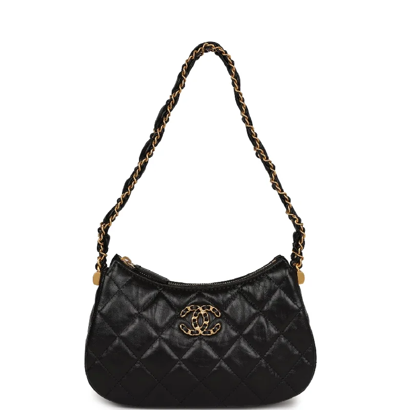 Chanel All - Match Handbag for Versatile StylingChanel 19 Hobo Bag Black Aged Calfskin Brushed Gold Hardware