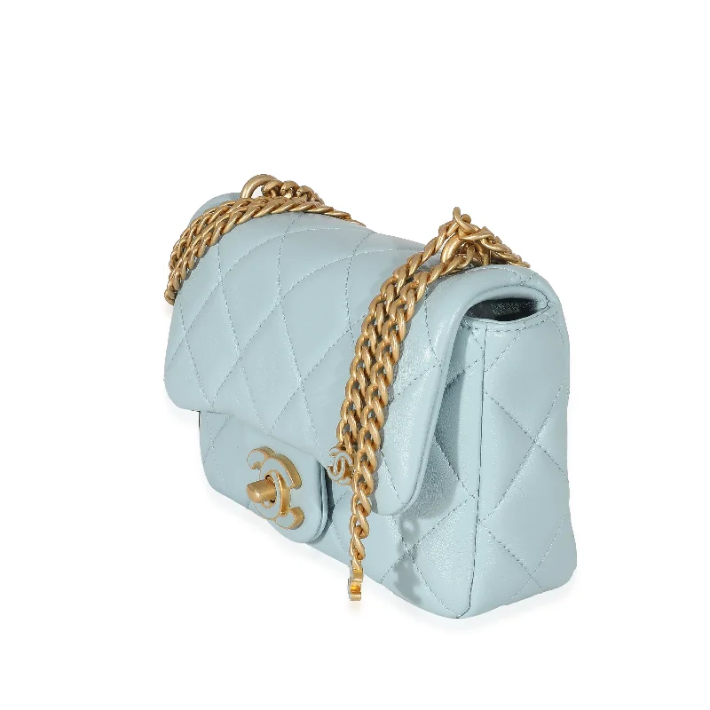 Chanel All - Match Handbag for Versatile StylingChanel 22P Blue Lambskin Enamel Mini Pending Square Flap Bag