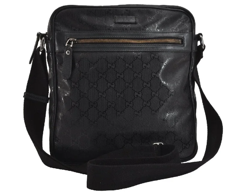 Gucci backpacks for women with a sleek silhouetteAuthentic GUCCI GG Imprime Shoulder Cross Bag PVC Leather 201448 Black 4281J