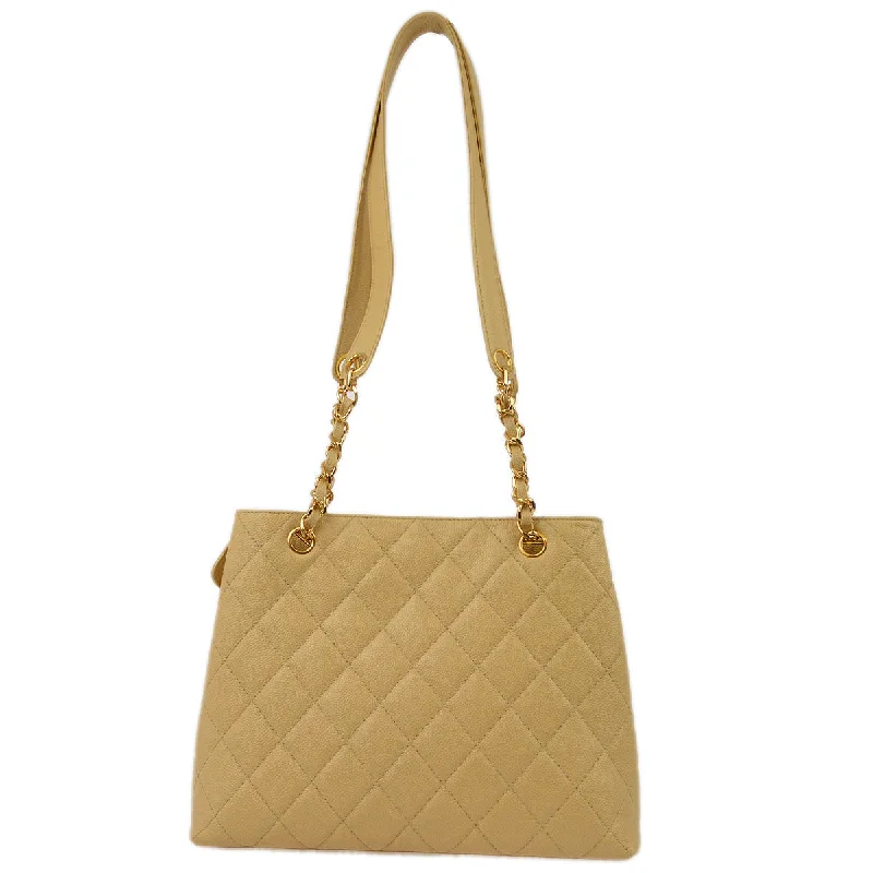 Chanel Quilted Leather Shoulder Bag for FashionistasChanel Beige Caviar Chain Shoulder Tote Bag