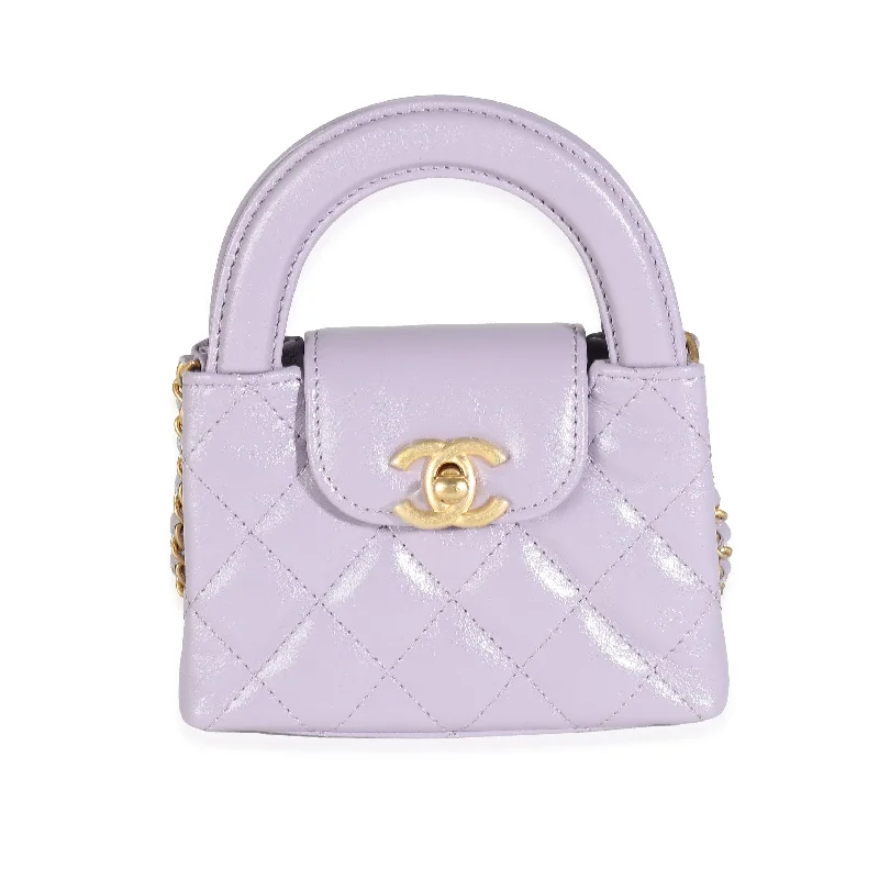 Chanel Designer Handbag with Unique Design24P Light Purple Quilted Shiny Aged Calfskin Mini Nano Kelly Shopper