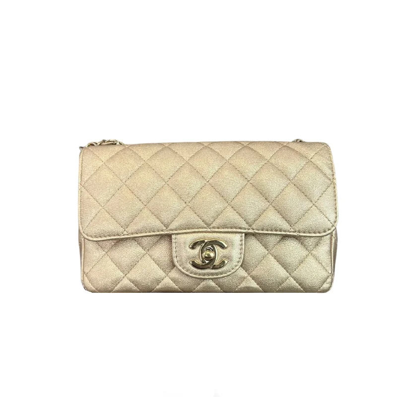 Chanel Quilted Leather Shoulder Bag for FashionistasMini Rectangle Metallic Gold GHW