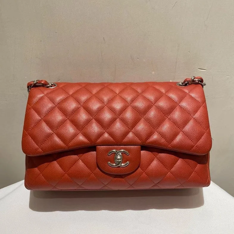 Chanel Limited Edition Handbag for CollectorsChanel Classic Flap CF Jumbo Caviar Orange Quilted Leather Shoulder Bag