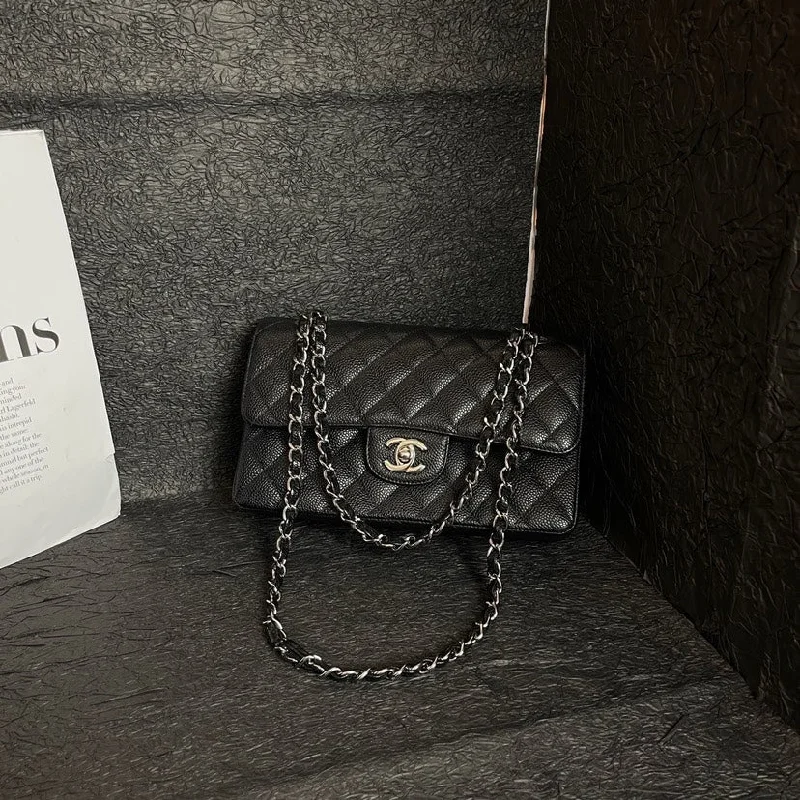 Chanel All - Match Handbag for Versatile StylingChanel Black Silver Litchi Grain CF 23cm Small Flap Bag