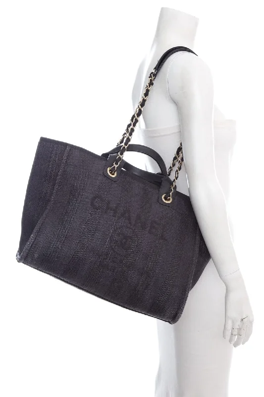 Chanel Medium Tote Bag for Office LadiesChanel Chambray and Black Raffia Large Deauville Shopping Tote