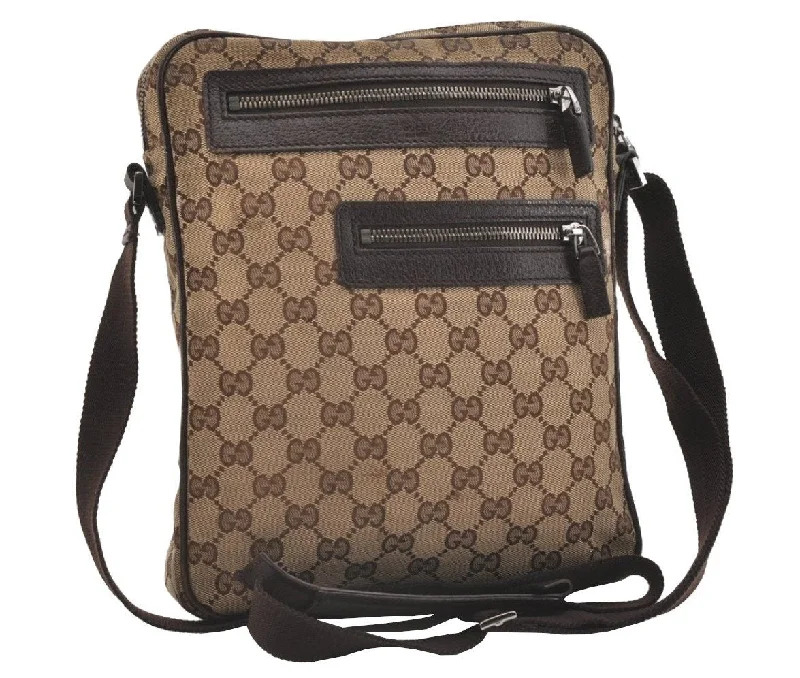 Gucci Marmont bags for women with quilted leather exteriorsAuthentic GUCCI Shoulder Cross Body Bag GG Canvas Leather 92551 Brown 4218J