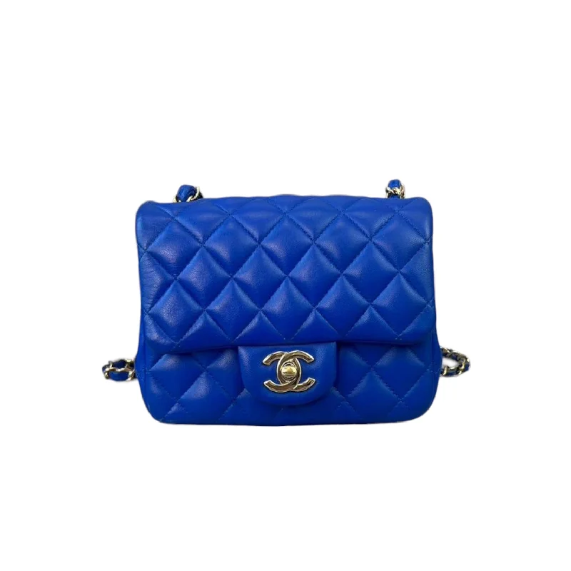 Chanel Luxury Handbag for High - End EventsMini Square Flap Lambskin Electric Blue SHW