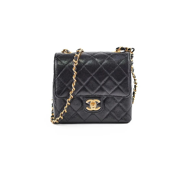 Chanel Small Crossbody Bag for TravelChanel Seasonal Square Black Goat Skin Microchipped 2022