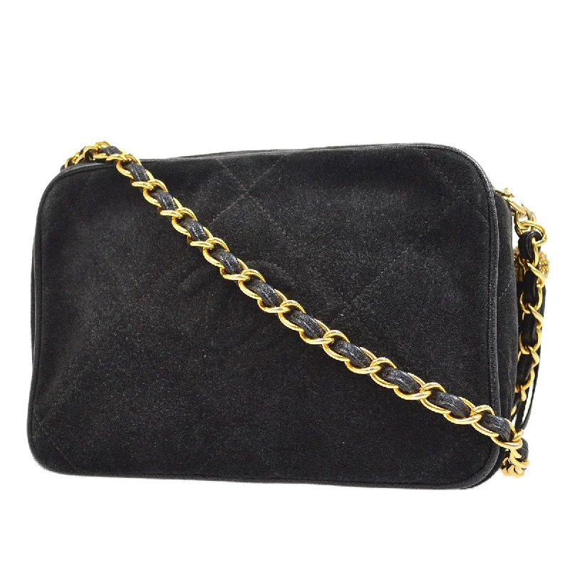 Chanel All - Match Handbag for Versatile StylingCHANEL 1986-1988 Black Suede Diamond Camera Bag Mini 01505