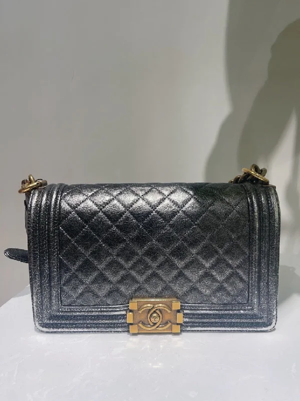 Chanel Luxury Handbag for High - End EventsChanel Leboy Metallic Calfskin Quilted Flap Bag Black Medium