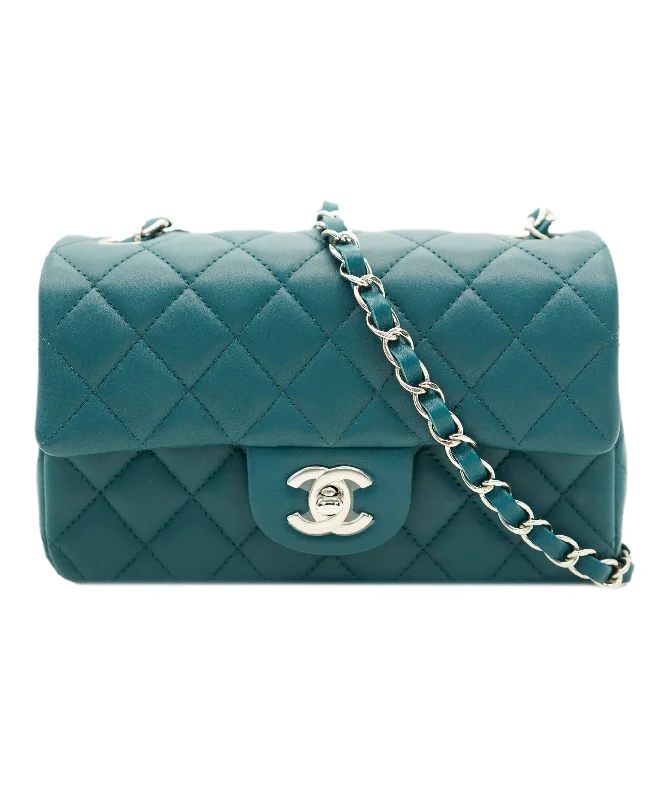 Chanel Quilted Leather Shoulder Bag for FashionistasChanel Mini Teal Rectangle With Silver Hardware ALC1868