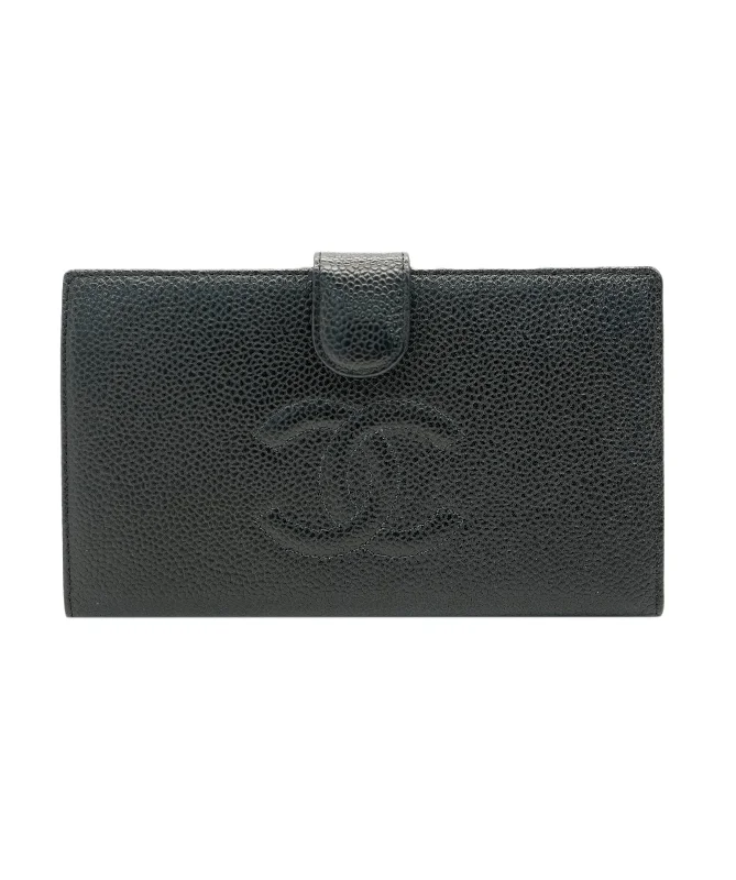 Chanel Quilted Leather Shoulder Bag for FashionistasCHANEL VINTAGE BIFOLD LONG WALLET BLACK CAVIAR SKIN DBXS2162