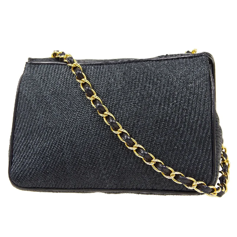 Chanel Classic Flap Bag for Evening PartyCHANEL 1986-1988 CC Stitch Full Flap Mini Black Straw ao34348