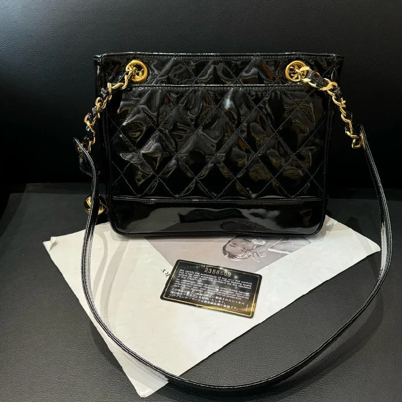 Chanel Designer Handbag with Unique DesignChanel Golden Ball Patent Leather Black Single Shoulder Tote Bag