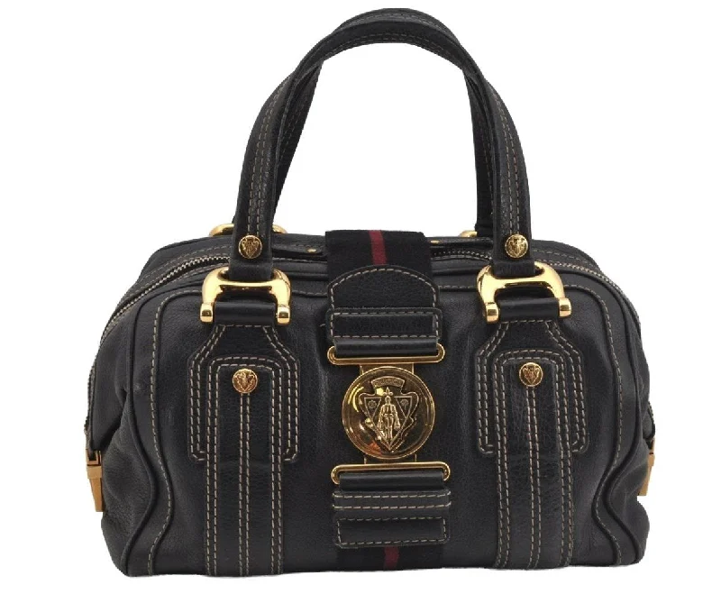 Women Gucci bags with a zippered interior pocketAuthentic GUCCI Aviatrix Hysteria Hand Boston Bag Leather 186235 Black 3992J