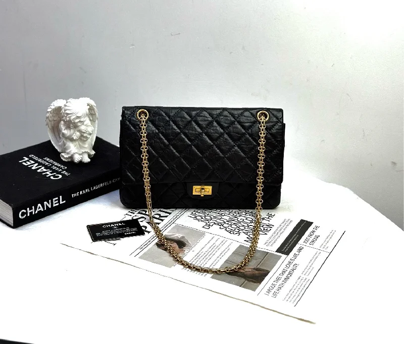 Chanel Vintage Inspired Handbag for Retro LoversChanel 2.55 Black Calfskin Golden Lock Flap Bag 28cm