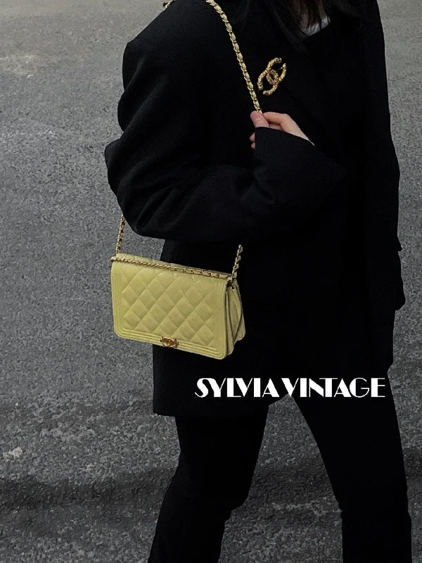 Chanel Handbag with Adjustable Strap for ComfortChanel Sheepskin Golden Lock Leboy Woc Yellow Quilted Leather Shoulder Bag