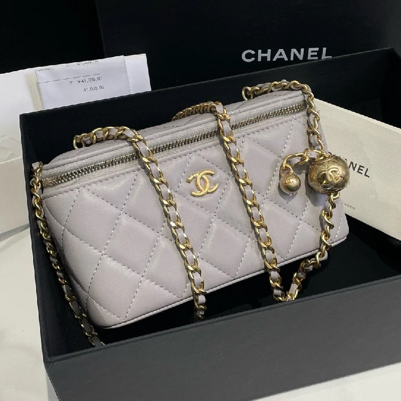 Chanel Vintage Inspired Handbag for Retro LoversChanel 22B White Leather Vanity Case With Adjustable Chain Medium