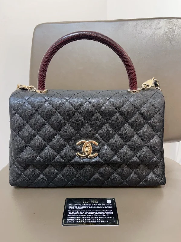 Chanel Small Crossbody Bag for TravelChanel Caviar Black Coco Handle MM Quilted Leather Top Handle Bag