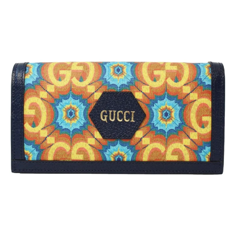 Gucci backpacks for women with a multi - pocket designGucci Centennial Navy Leather GG Kaleidoscope Chain Wallet Bag 676294