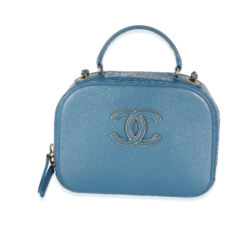 Chanel Medium Tote Bag for Office LadiesBlue Calfskin Quilted Goatskin Coco Curve Vanity Case