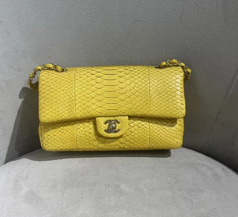 Chanel Luxury Handbag for High - End EventsChanel CF Classic Flap Yellow Python Bag Medium