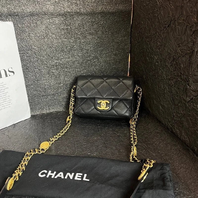 Chanel Classic Flap Bag for Evening PartyChanel Black Gold Lychee Pattern Cowhide Flap Bag 16cm