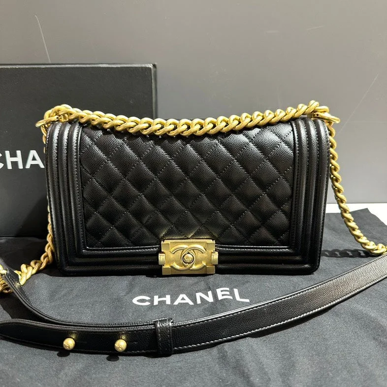 Chanel Designer Handbag with Unique DesignChanel Caviar Leather Medium Black Bag with Gold Hardware